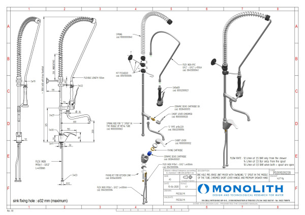 Stojanková tlaková sprcha ERA, ramienko s pákou – MONOLITH 1