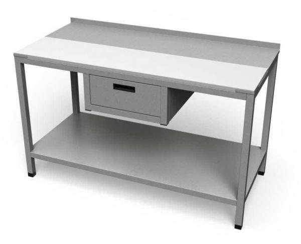 Nerezový rozrábkový pracovný stôl s policou a zásuvkou - ALVEX