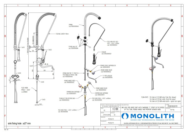Stojanková tlaková sprcha ERA, ramienko s pákou – MONOLITH 1