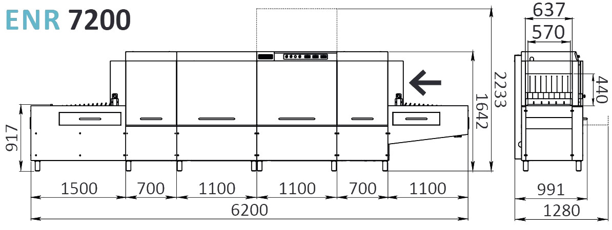 Nákres tunelovej umývačky riadov ENR 7200