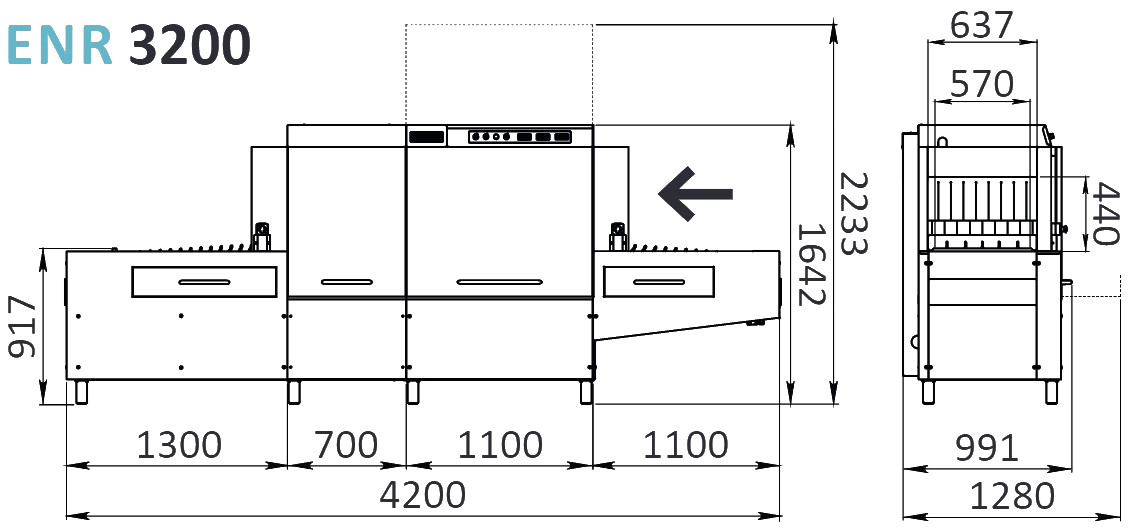 Nákres tunelovej umývačky riadov ENR 3200