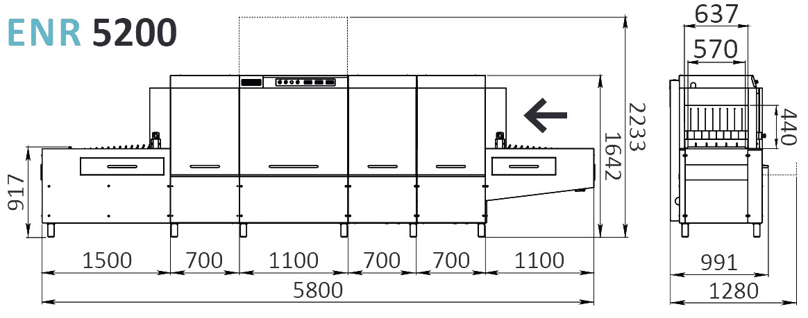 Nákres tunelovej umývačky riadov ENR 5200